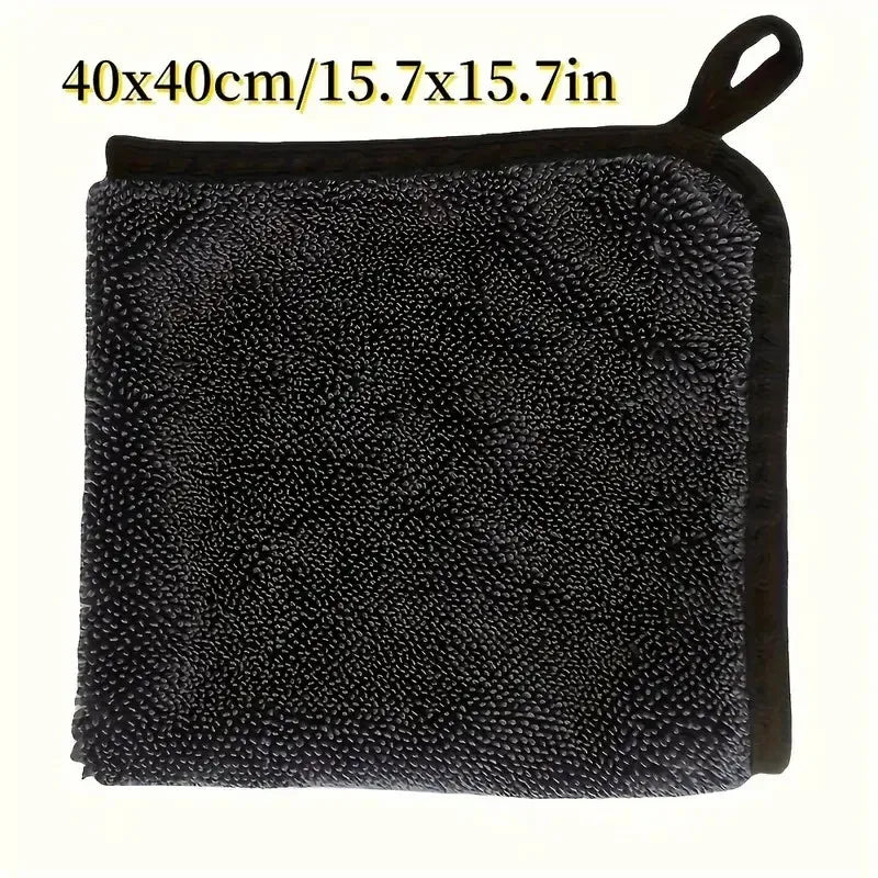 3-piece ultra-absorbent microfiber cleaning cloth set in dark gray, each measuring 40x40 cm.