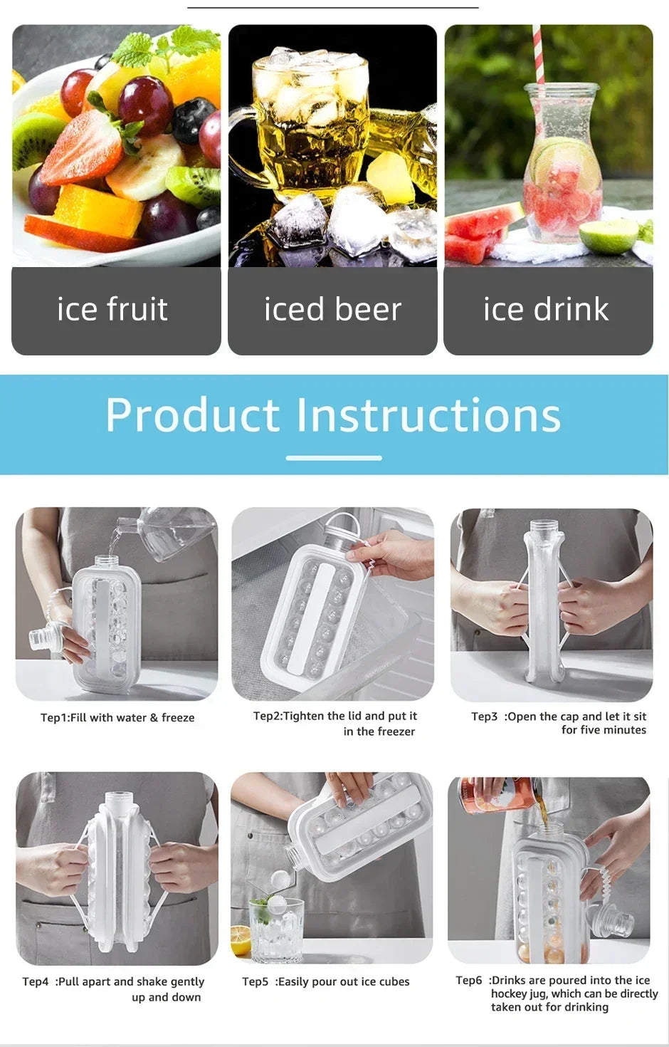 Portable 2-in-1 Folding Ice Maker Water Bottle
