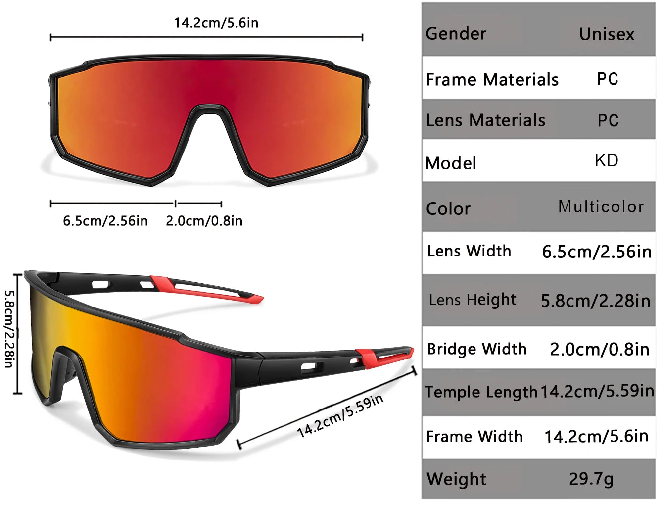 Trendy sunglasses with orange/red mirrored lenses 