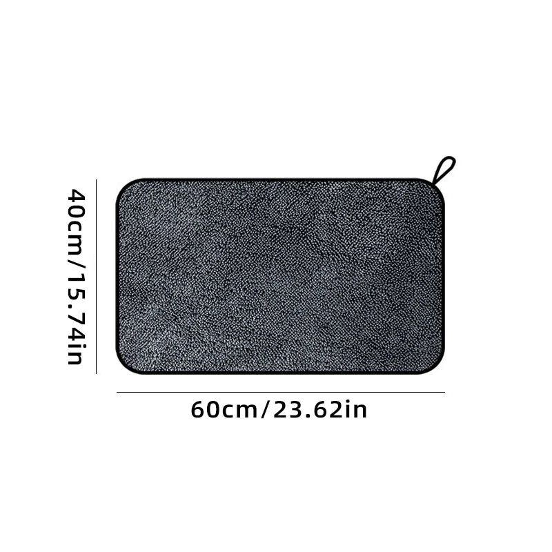 Black microfiber cleaning cloth measuring 60cm by 40cm, featuring a textured surface for effective cleaning.