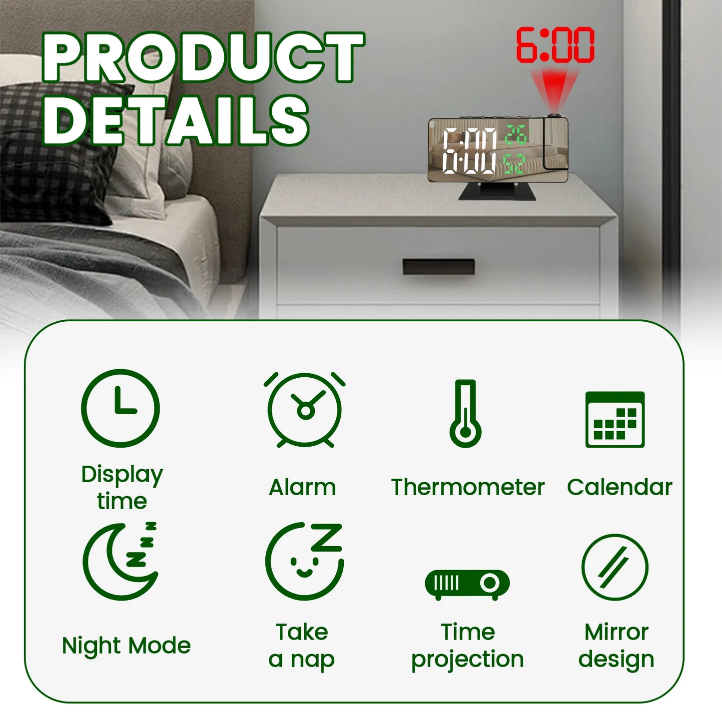 LED Digital Alarm Clock Projection Clock