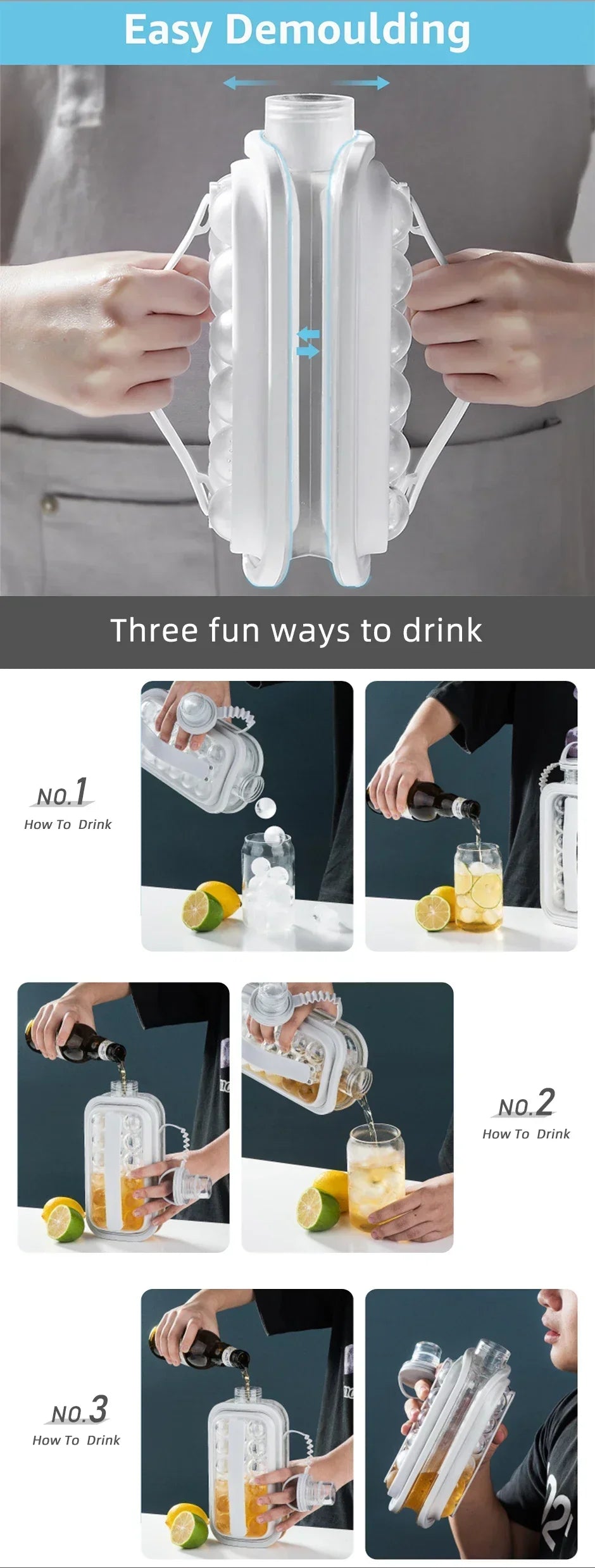 Portable 2-in-1 Folding Ice Maker Water Bottle